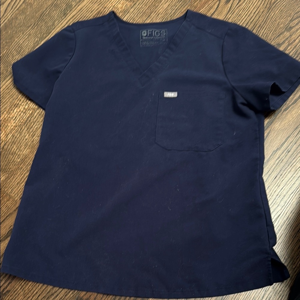 Figs Blue Short Sleeve Tee V-Neck